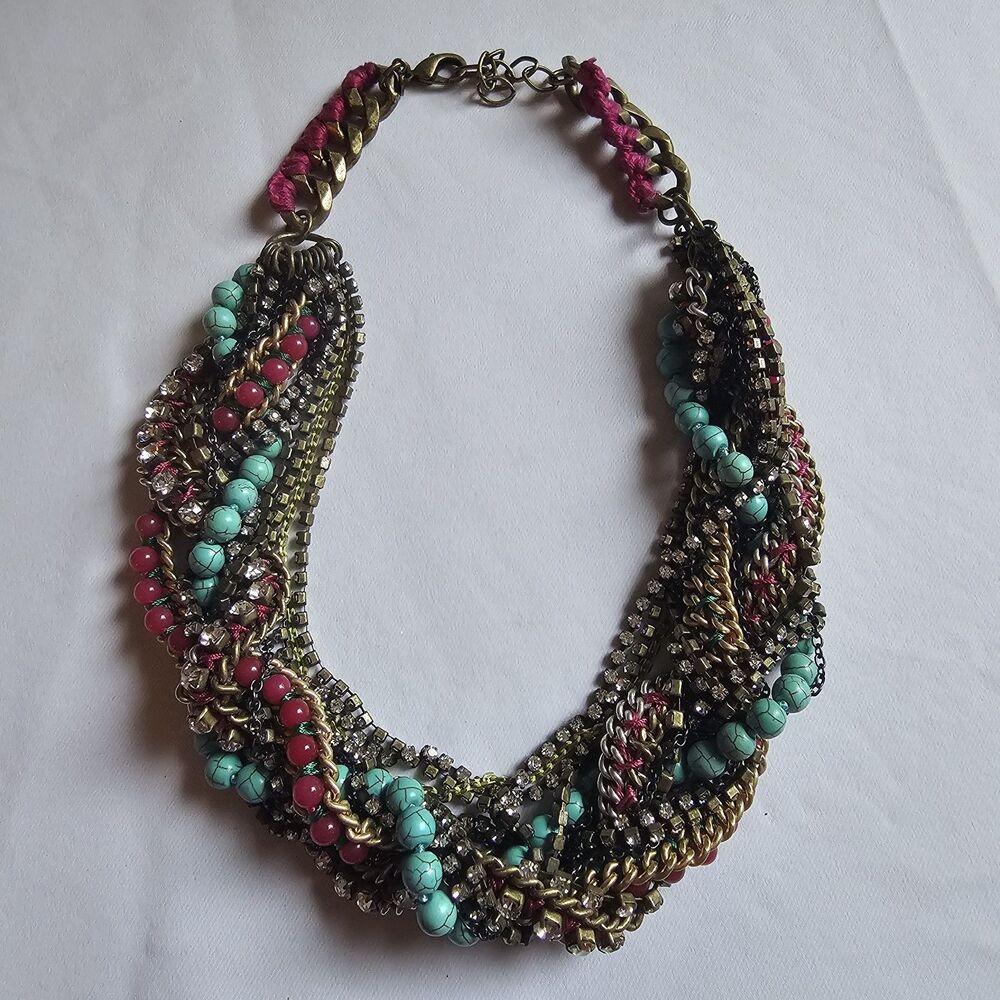 Stella & Dot Bamboleo Statement Necklace Turquoise Pink Multi Strand